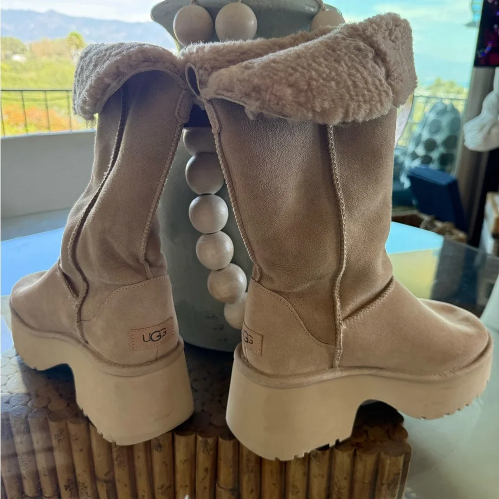 UGG tan Platform Shearling-Cuff tall Boots